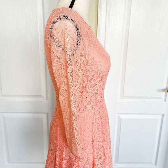CeCe Size 0 Orange Blossom Intricate Floral Lace A-Line Dress See Through Arms - Picture 9 of 16